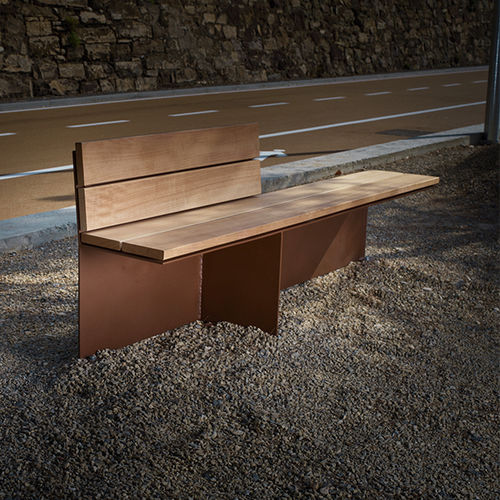 Banco para espaço público contemporâneo - MONSIEUR - CYRIA | Mobilier Urbain - em madeira exótica / em aço termolacado / com encosto