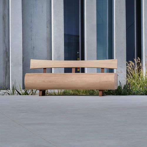 Banco para espaço público contemporâneo - MIGRATION - CYRIA | Mobilier Urbain - em madeira / em aço termolacado / com encosto