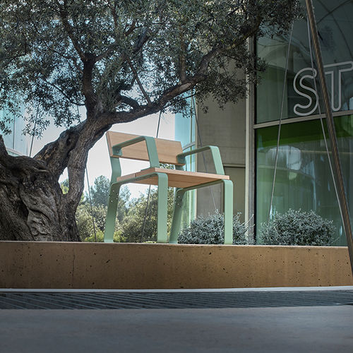 Cadeira de jardim contemporânea - KAISEKI - CYRIA | Mobilier Urbain - para ambiente externo / em madeira / com base em aço
