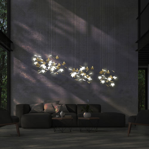 Lustre contemporâneo - 1000 FEUILLES - Beau et bien - em porcelana de Limoges / da linha comercial / 2 níveis