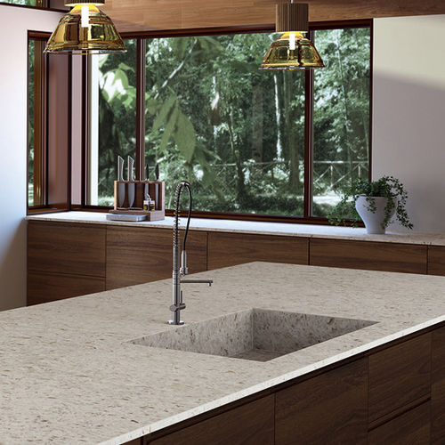 Tampo de bancada em compósito de quartzo - WHITE AMA - COMPAC The Surfaces Company - para cozinha / polido