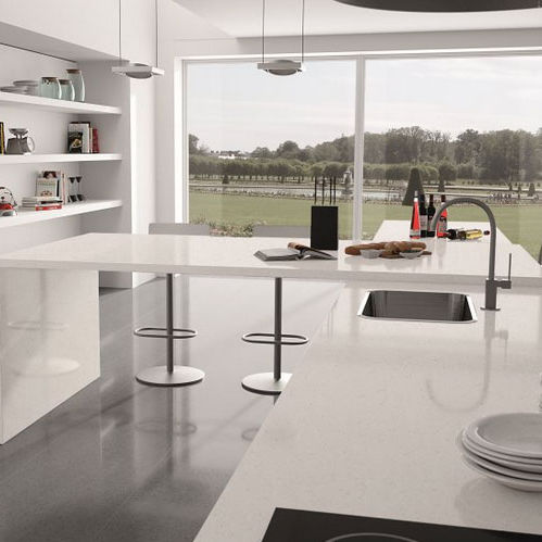 Tampo de bancada em compósito de quartzo - MOON - COMPAC The Surfaces Company - para cozinha