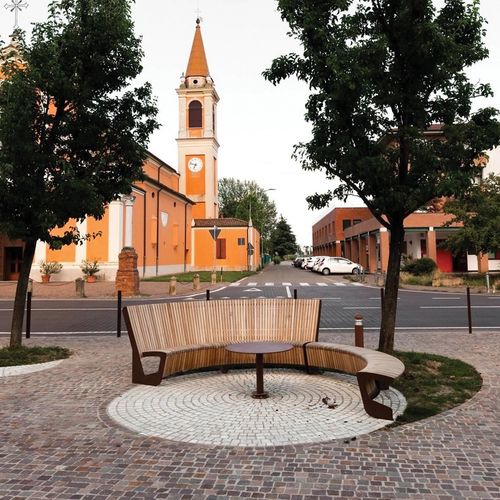 Banco para espaço público contemporâneo - LANDSCAPE COMPACT - mmcité street furniture - em madeira de lei / em acácia / em aço galvanizado