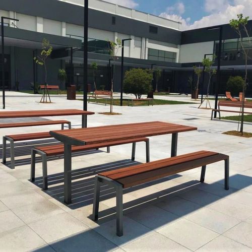 Mesa de piquenique contemporânea - VERA SOLO - mmcité street furniture - em madeira de lei / em pinho / em aço galvanizado
