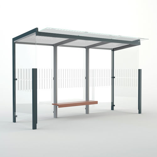 Abrigo de ônibus em vidro - GEOMERE - mmcité street furniture - em aço galvanizado / em madeira / com banco