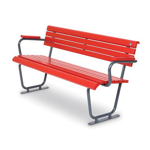 Banco para espaço público contemporâneo - RED LADY  - Dimo Group Srl - metálico / em madeira / com encosto