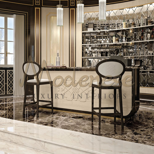 Banqueta alta contemporânea - 20150 - Modenese Luxury Interiors - em couro / com base em faia / com 4 pés