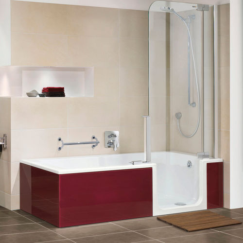 Banheira com chuveiro retangular - TWINLINE: TL63 - CAML-TOMLIN - de embutir / em quartzito / com porta