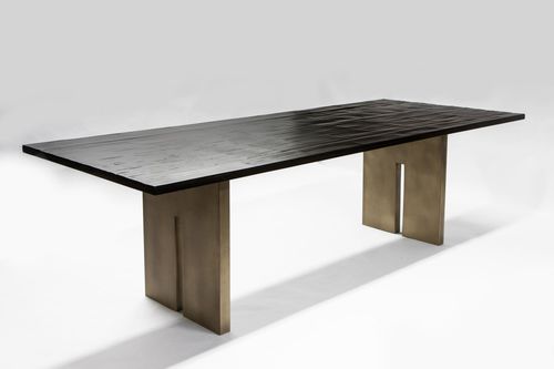Mesa de jantar contemporânea - SALOME - Aguirre Design - em bambu / com base em latão / retangular