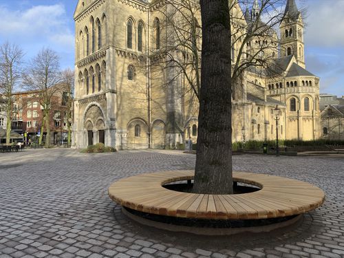 Banco para espaço público contemporâneo - ROER - ANAE street furniture - em madeira / em aço revestido a pó / com encosto