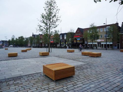 Banco para espaço público contemporâneo - OLT - ANAE street furniture - em madeira de lei / em bambu / em aço galvanizado