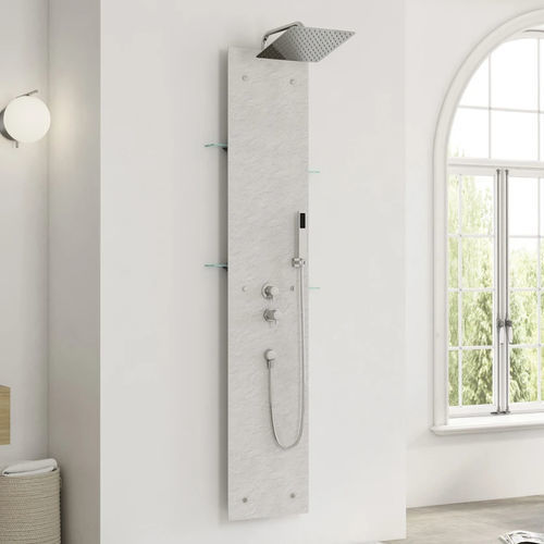 Coluna de banho termostática - Aquawall Pietra - Kinedo - em aço inoxidável / de parede / contemporânea
