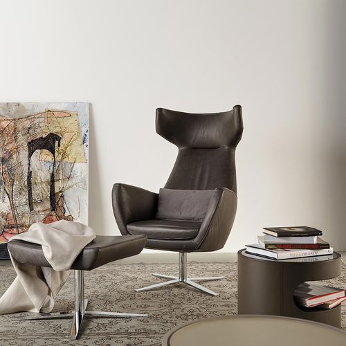 Poltrona contemporânea - GENTLEMAN - ART NOVA - em tecido / em couro / em madeira