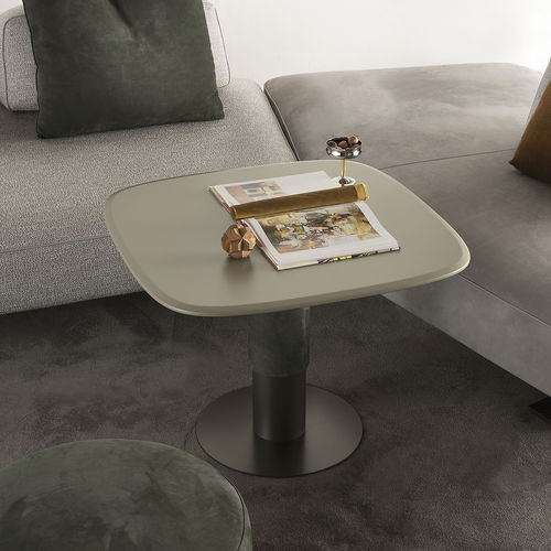 Mesa lateral contemporânea - DYNAMIC - ART NOVA - em MDF laqueado / em couro / com base em aço