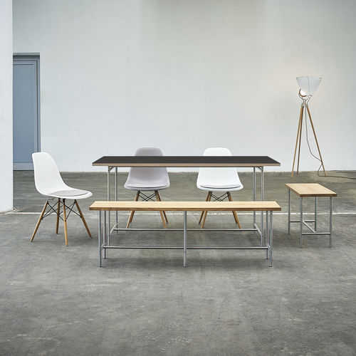 Mesa de jantar de design minimalista - KATI-E1-MS - PHOS Design GmbH - em laminado melamínico / com base em aço inoxidável / retangular