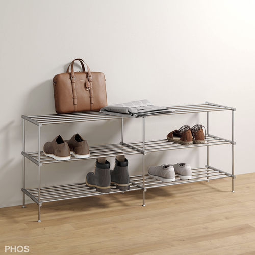 Estante para sapatos moderna - SR1200-3 - PHOS Design GmbH - com rodízios / de instalação livre / em aço inoxidável escovado