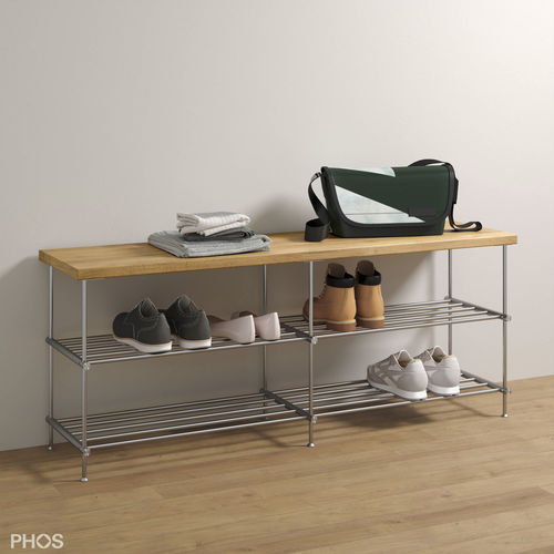 Estante para sapatos moderna - SB1200-2-Eiche - PHOS Design GmbH - de instalação livre / em aço inoxidável escovado / em aço inoxidável