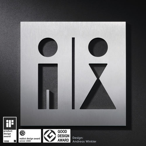 Pictograma de porta para instalações sanitárias - PS0201 - PHOS Design GmbH - em aço inoxidável escovado / de colar / para escritório