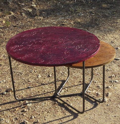 Mesa ninho de design original - EMPREINTES N - ICI ET LA - em concreto reforçado com fibras / com base metálica / redonda
