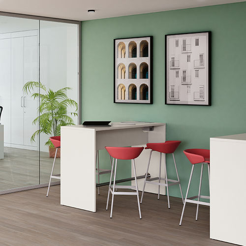 Mesa alta contemporânea - POP PANEL - Frezza - em laminado melamínico / com base metálica / retangular