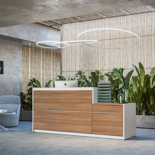 Balcão de recepção modular - VOGUE - Frezza - de canto / em U / em madeira