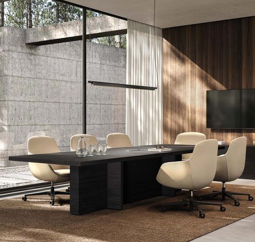Mesa de reunião contemporânea - MUX70 - Frezza - em madeira / com base em madeira / retangular