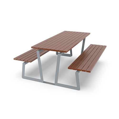 Mesa de piquenique contemporânea - MILLO  - Komserwis Sp. z o.o. - em madeira exótica / com base em aço / retangular