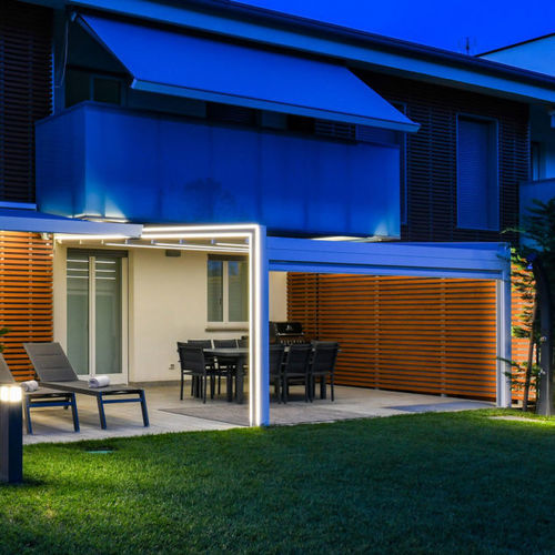 Pérgola apoiada em parede - GENNIUS VEGA - KE Outdoor Design - em alumínio / com cobertura em tela / bioclimática