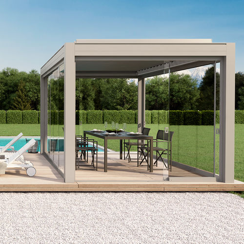Pérgola em alumínio termolacado - LINE  - KE Outdoor Design - em vidro / com lâminas quebra-sol / sob medida
