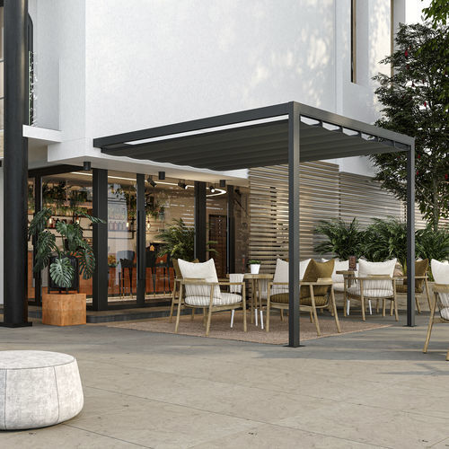Pérgola apoiada em parede - SAKI - KE Outdoor Design - em alumínio / com cobertura em tela / retrátil