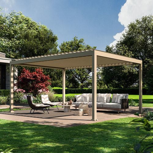 Pérgola apoiada em parede - SENSE - Pratic S.p.A - em alumínio / com lâminas orientáveis / com lâminas quebra-sol