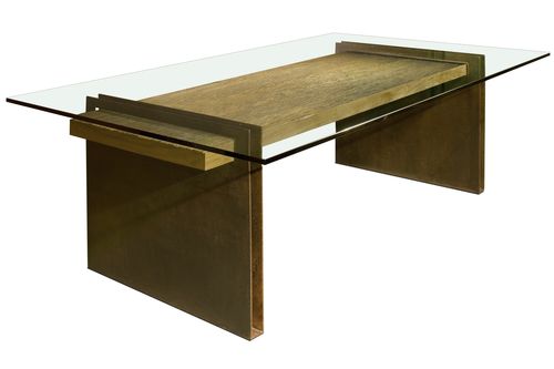 Mesa contemporânea - CHAPA METAL BASE - Rotsen Furniture - em vidro / retangular / em material revalorizado