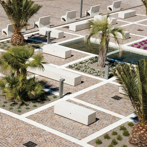 Banco para espaço público contemporâneo - DEMETRA D - BELLITALIA - em pedra reconstituída / sem encosto / sem braços