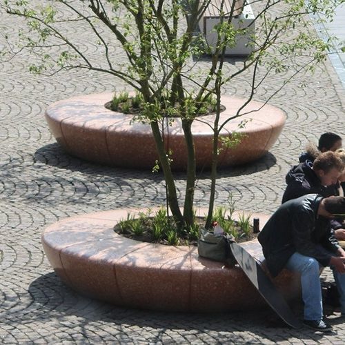 Floreira em pedra reconstituída - OLIMPO - BELLITALIA - redonda / com banco integrado / contemporânea