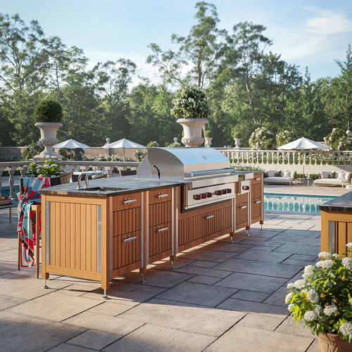 Cozinha para ambiente externo - Clive Christian - contemporânea / em iroko / com ilha