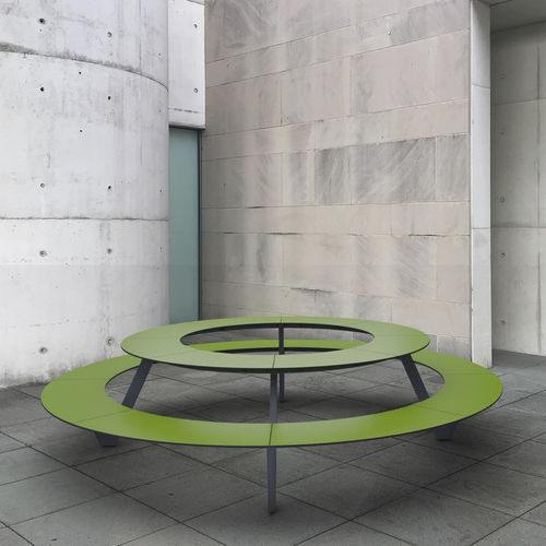Mesa de piquenique contemporânea - KING ARTHUR - Pro Urba - Aqua Pro Urba - em HPL / com base em aço galvanizado / redonda