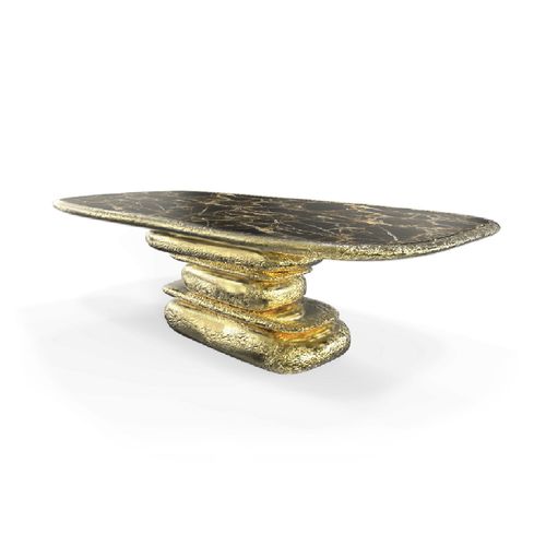 Mesa de jantar de design original - STONEHENGE - BOCA DO LOBO - em mármore / com base em latão polido / retangular