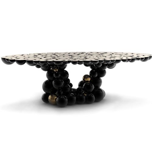 Mesa de jantar de design original - NEWTON - BOCA DO LOBO - com folheado de madeira / com base metálica laqueada / com base em latão