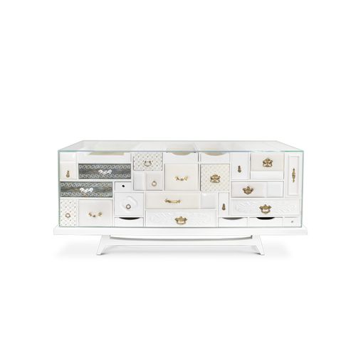 Buffet aparador de design original - MONDRIAN - BOCA DO LOBO - em mogno / em vidro / em couro
