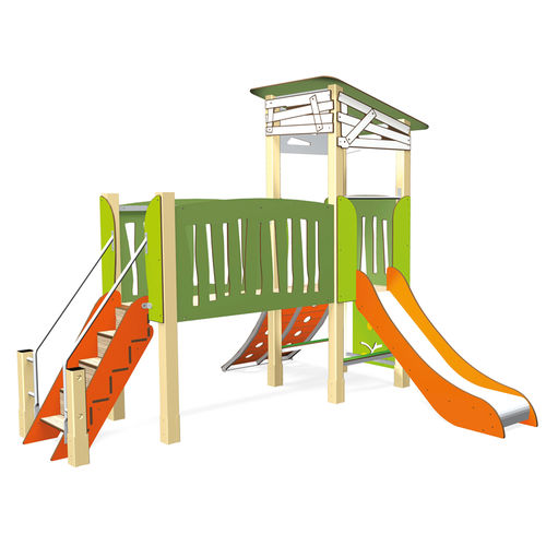 Estrutura lúdica para parque infantil - MA CABANE PASSERELLE 3714 - Transalp - para coletividade / em madeira / metálica