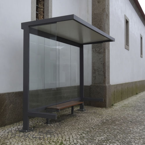 Abrigo de ônibus em madeira - VILLA - LARUS DESIGN - em aço / em vidro / com banco