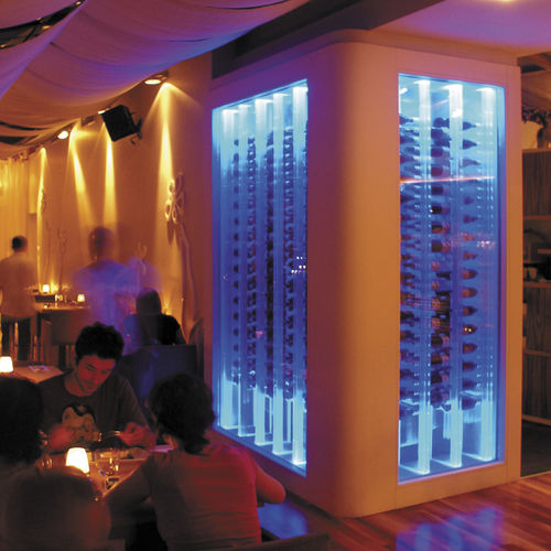 Adega climatizada da linha comercial - LEBIDERYA RESTAURANT - Focus Wine Cellars - de embutir / metálica / com porta de vidro