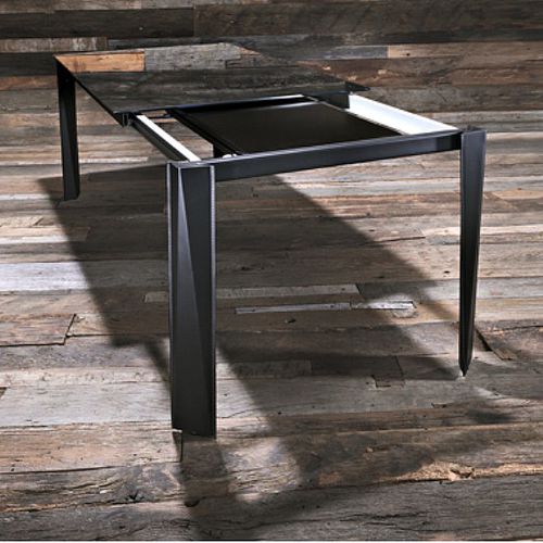 Mesa contemporânea - ROMEO - Julia - em vidro temperado / em alumínio / com base em madeira laqueada