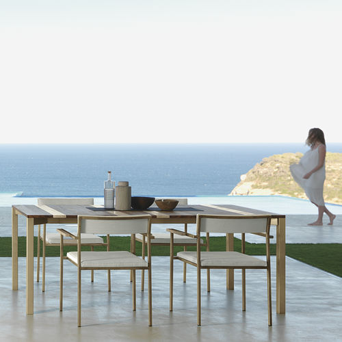 Mesa de jantar contemporânea - CASILDA - TALENTI - em iroko / em mármore / com base em aço inoxidável