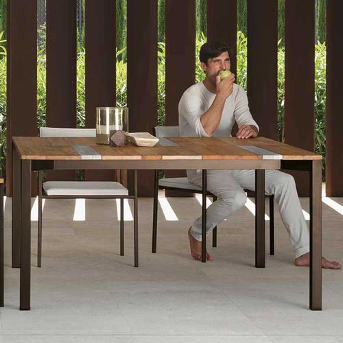 Mesa de jantar contemporânea - CASILDA - TALENTI - em iroko / em mármore / com base em aço inoxidável