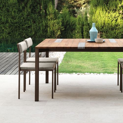 Cadeira contemporânea - CASILDA - TALENTI - para ambiente externo / em tecido / com base em aço inoxidável