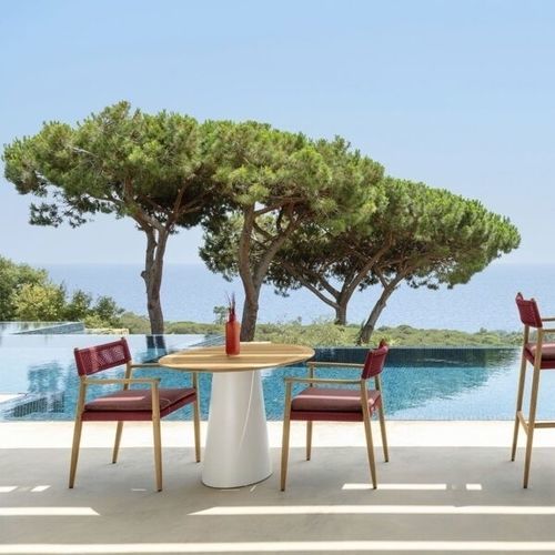 Mesa de lanchonete contemporânea - DOLCEVITA  - TALENTI - em teca / com base em alumínio / redonda