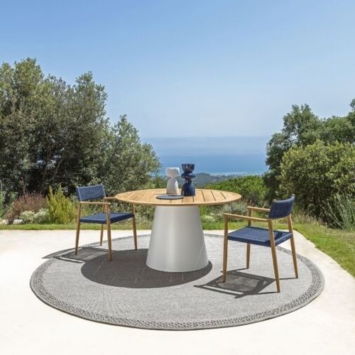 Mesa de jantar contemporânea - DOLCEVITA  - TALENTI - em teca / com base em alumínio / redonda