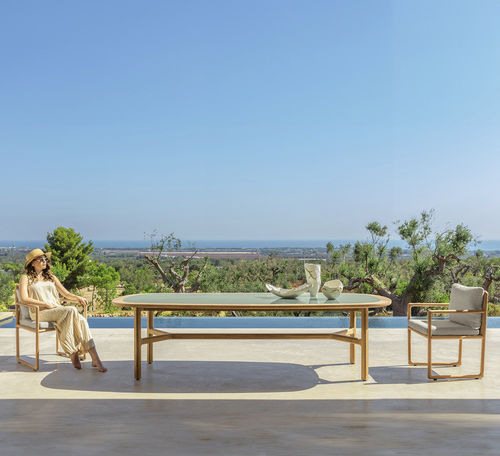 Mesa de jantar contemporânea - JUN - TALENTI - em madeira / em arenito / com base em madeira