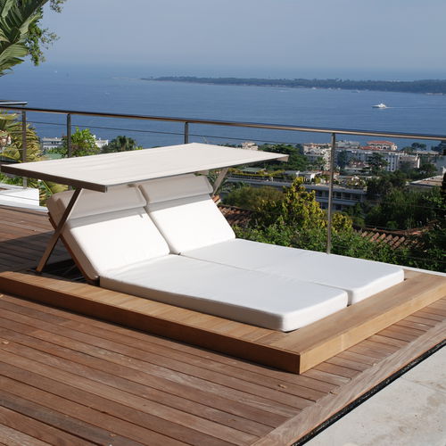Espreguiçadeira contemporânea - SUNDECK - HONEYMOON - em Sunbrella® / em teca / em aço inoxidável
